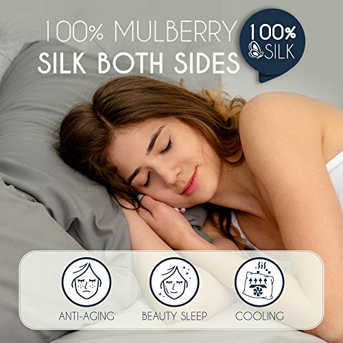 Dreamzie 1x Funda de Almohada Seda 50x75cm, Blanco, 19 Momme - 100% Seda de Morera Doble Lado - Vendido por Unidad - Fundas Cojines con Beneficios para el Pelo y la Piel - Antiarrugas - Antiacaros