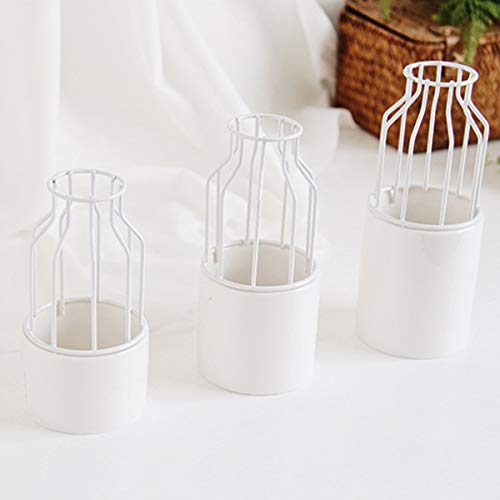 DyNamic Florero De Cerámica + Geométrico Metal Rack Hogar Planta Expositor Stand Titular - S