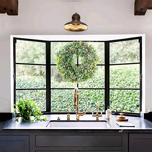 DZX Corona de Puerta Corona de Primavera para Puerta de Entrada Corona de Madera de boj Artificial Colgante de Pared Ventana Oficina Regalo de inauguración de la casa Decoración de Boda 18.5 pul