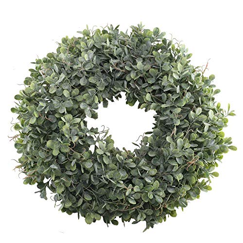 DZX Corona de Puerta Corona de Primavera para Puerta de Entrada Corona de Madera de boj Artificial Colgante de Pared Ventana Oficina Regalo de inauguración de la casa Decoración de Boda 18.5 pul