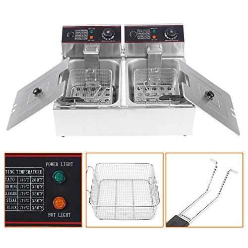 EBTOOLS 6L x 2 Doble Cilindro Profundo Freidora Eléctrica con Limitador de Temperatura Comercial Profesional Acero Inoxidable Estufa de freír (Enchufe de la UE)