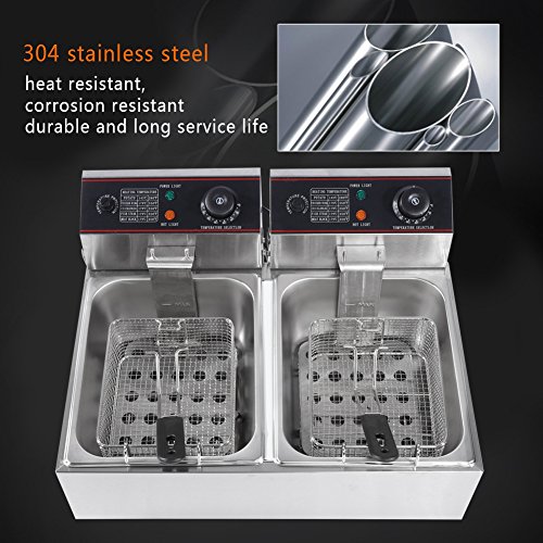 EBTOOLS 6L x 2 Doble Cilindro Profundo Freidora Eléctrica con Limitador de Temperatura Comercial Profesional Acero Inoxidable Estufa de freír (Enchufe de la UE)