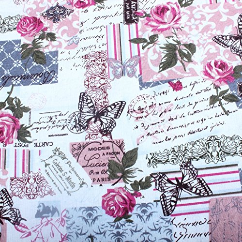 Edealing 1 Medidor NUEVO Vintage Chic francés Rose de la mariposa de algodón de lino de la tela RETRO Oficios