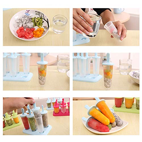 EFINNY Moldes para paletas de hielo 6 paquetes Moldes para paletas de hielo reutilizables de plástico con palos Máquina para hacer hielo en barra Helados reutilizables Moldes para paletas