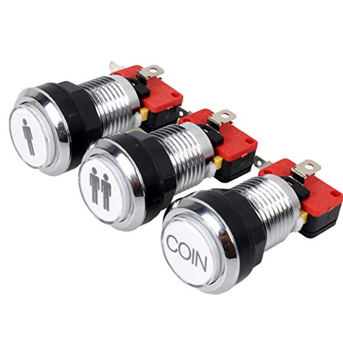 EG STARTS Arcade botones de cromo plateado 5V / 12V LED de un botón luminoso 1P / 2P jugador inicial botones / Coin 2x Botones de MAME / JAMMA / juegos de lucha / video juegos arcade de piezas del kit