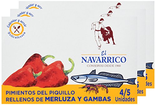 El Navarrico Pimientos Rellenos de Merluza y Gambas - Paquete de 3 x 260 gr - Total: 780 gr
