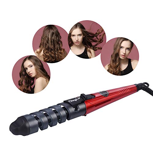 Eléctrica Rizador de Pelo de Cerámica Espiral Rodillos de Pelo Curling Iron Wand Salon Herramientas de Peinado de Cabello (Rojo)