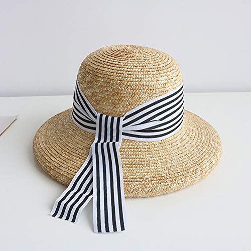 Elegante Gran Alforfón Tallo Sombrero De Paja Mujer Verano Salvaje Sombrilla Protector Solar Sombrero De Playa De Vacaciones (Color : Beige)