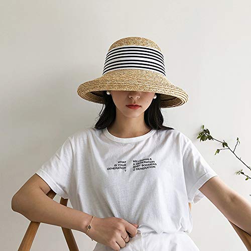 Elegante Gran Alforfón Tallo Sombrero De Paja Mujer Verano Salvaje Sombrilla Protector Solar Sombrero De Playa De Vacaciones (Color : Beige)