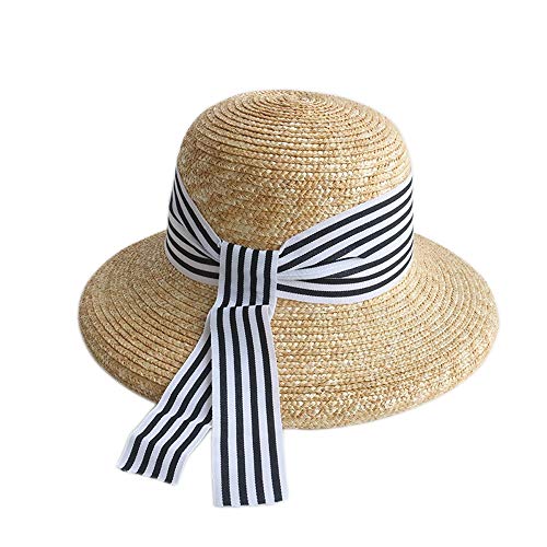Elegante Gran Alforfón Tallo Sombrero De Paja Mujer Verano Salvaje Sombrilla Protector Solar Sombrero De Playa De Vacaciones (Color : Beige)
