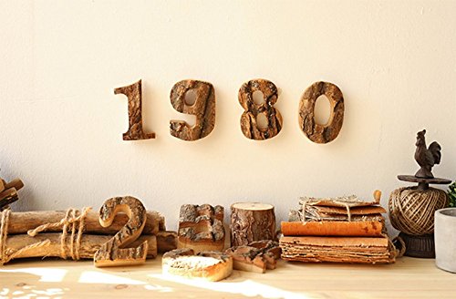 Elementos decorativos de madera natural, estilo retro, con diseño de letras o números, tamaño de 10 cm, ideales como decoración de paredes, restaurantes, etc., marca Outflower, madera, 5, 10 cm