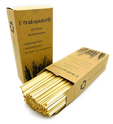 Eltrabajador 250 pajitas desechables sin plástico, de trigo pajitas 100% compostables sostenibles biodegradables | también adecuadas para hotel de insectos