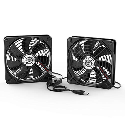 ELUTENG Ventilador USB Doble 12cm Fan Portatil 5V 0.3A Ventilador PC USB 2 In 1 con Parrilla de Metal USB Fan Ventilador 120mm para Laptop/Receptor/Armario AV