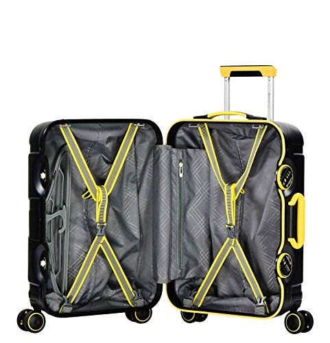 Eminent Gold Maleta Grande Crossover 77cm 103L Maleta Viaje rígida Policarbonato & Marco de Aluminio 4 Ruedas Dobles 360° Doble Cierre TSA Negro/Amarillo