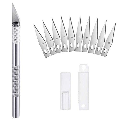 Escalpelo Manualidades, Juego de Cuchillos Grabado Cuchilo de Tallar de Precisión con 10 Cuchillas de Repuesto, Cutter Escalpel Bisturí para Herramienta de Corte de Bricolaje Trabajos Artesanales