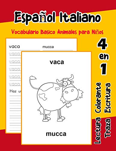 Español Italiano Vocabulario Basico Animales para Niños: Vocabulario en Espanol Italiano de preescolar kínder primer Segundo Tercero grado (Vocabulario animales para niños en español)