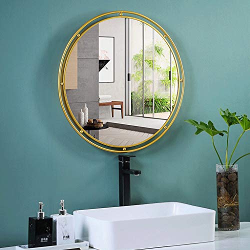 Espejo Redondo Pared Moderno 65 * 65cm Vidrio Alta Definición Pared Metal Hierro Forjado Marco Decorativo para Dormitorio (oro) (Color : Gold, Size : 65 * 65cm)