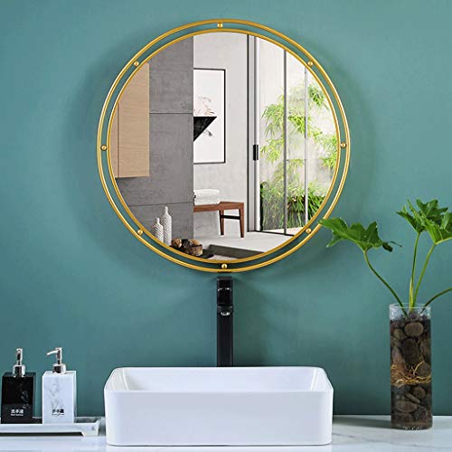 Espejo Redondo Pared Moderno 65 * 65cm Vidrio Alta Definición Pared Metal Hierro Forjado Marco Decorativo para Dormitorio (oro) (Color : Gold, Size : 65 * 65cm)