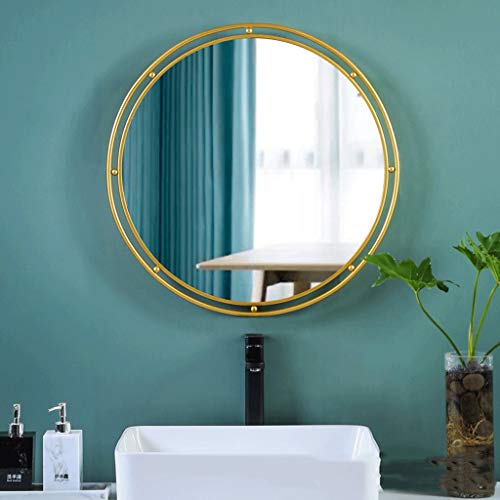 Espejo Redondo Pared Moderno 65 * 65cm Vidrio Alta Definición Pared Metal Hierro Forjado Marco Decorativo para Dormitorio (oro) (Color : Gold, Size : 65 * 65cm)