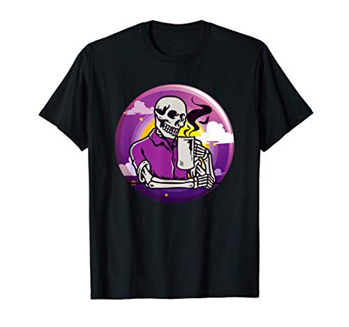 Esqueleto Beber Café - Calavera De Halloween Camiseta