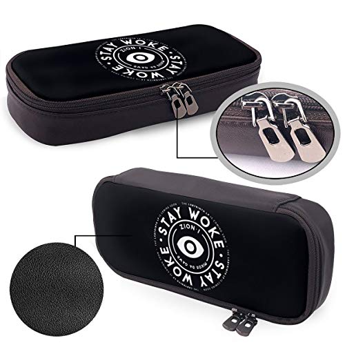 Estuche de cuero WU4FAAR, con logotipo de Stay Woke con cremallera, bolsa de papelería, bolsa de cremallera, soporte para lápices