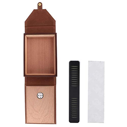 Estuche Para Cigarros Portátil Cigarrillo Hecho a Mano Cigarro de Madera Humidor Cedro Español Caja de Almacenamiento de Cigarros de Cuero Artificial Con Higrómetro, Humidor Para Viajes(Brown)