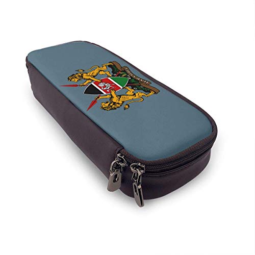 Estuche para lápices de cuero con escudo de armas de Kenia Estuche para lápices grande con cremallera para la escuela y la oficina