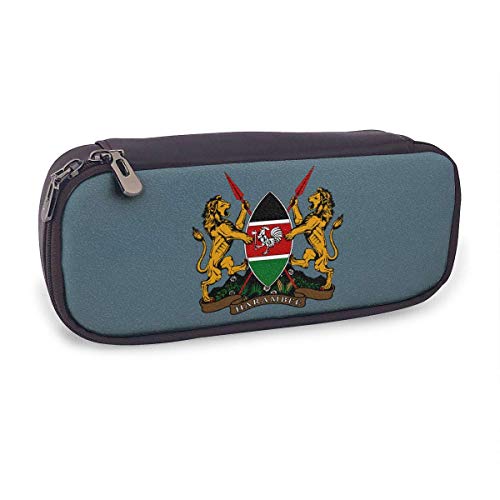 Estuche para lápices de cuero con escudo de armas de Kenia Estuche para lápices grande con cremallera para la escuela y la oficina