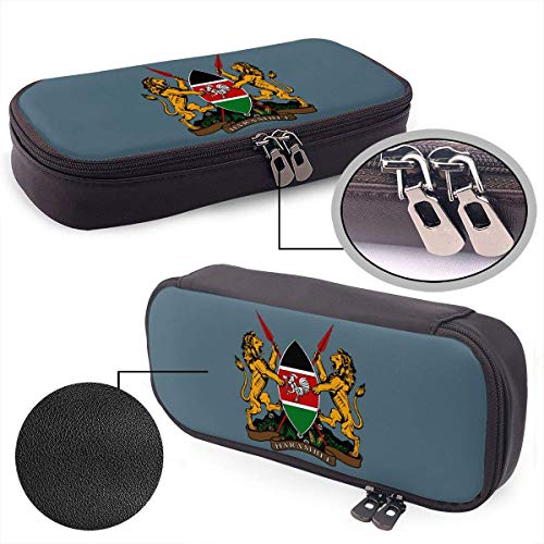 Estuche para lápices de cuero con escudo de armas de Kenia Estuche para lápices grande con cremallera para la escuela y la oficina