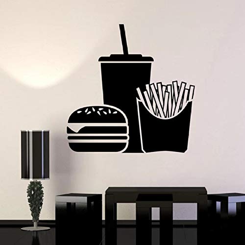 Etiqueta de la pared de comida rápida hamburguesa al vapor patatas fritas vinilo etiqueta de la ventana restaurante interior arte mural 42 * 42 cm