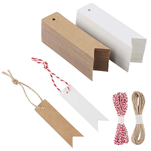 Etiquetas de etiquetas de papel Kraft 400 piezas Etiquetas de regalo para cerveza Etiquetas colgantes con cordón de yute en blanco y negro para regalos de boda para elaborar como etiquetas de precio