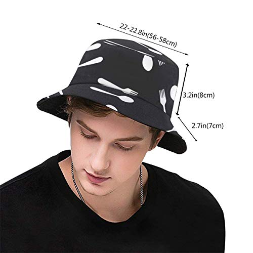 EU Spoones Forks Vajilla Imprimir Bucket Hat Reversible Fisherman Cap para Hombres Mujeres