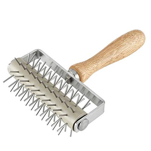 EVEDM - Rodillo de acero inoxidable para pizza con mango de madera, herramienta de acoplamiento para pizza y galletas, pastelería