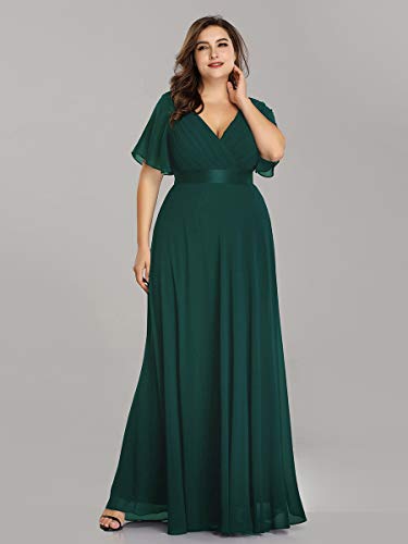 Ever-Pretty Vestido de Fiesta Noche Largo para Mujer Cuello V Manga Corta Talla Grande Verde Oscuro 58