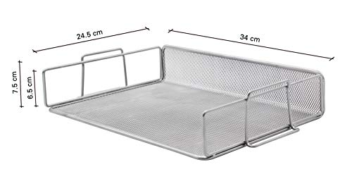 Exerz Bandeja Portadocumentos 2 piezas de malla - Apilable/bandeja oficina/Clasificador de papel/Escritorio Organizador multifuncional/Soporte de archivo Para oficina, escuela (Plata)