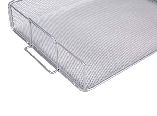 Exerz Bandeja Portadocumentos 2 piezas de malla - Apilable/bandeja oficina/Clasificador de papel/Escritorio Organizador multifuncional/Soporte de archivo Para oficina, escuela (Plata)