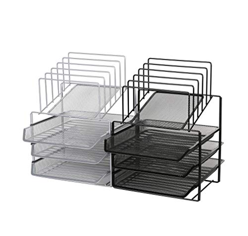 Exerz Bandejas de 3 capas de alambre con 5 separadores de malla/Bandeja oficina/Clasificador de papel/escritorio organizador/Bandeja Portadocumentos - Negro