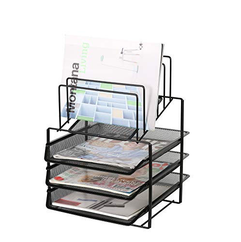 Exerz Bandejas de 3 capas de alambre con 5 separadores de malla/Bandeja oficina/Clasificador de papel/escritorio organizador/Bandeja Portadocumentos - Negro