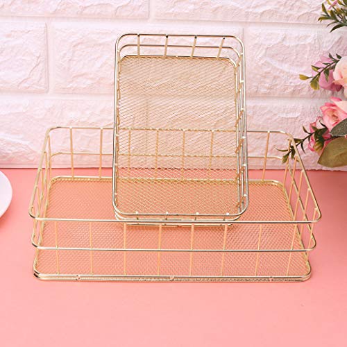 Fafalloagrron - Cesta de almacenamiento de metal dorado, estilo moderno para cocina, oficina, baño, estantes de maquillaje, organizador de escritorio, hierro, dorado, Small