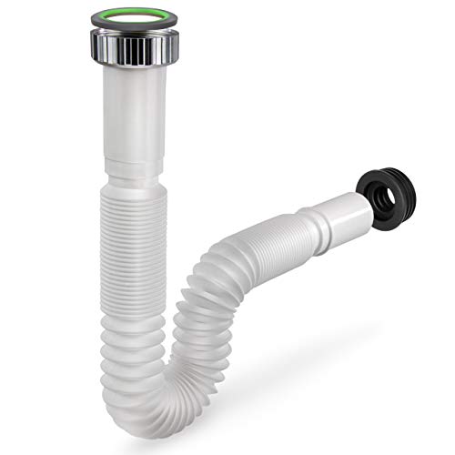 Famousbath® Sifón flexible 2,54 cm incluye manguito de goma NW 30/40/50 | Tubo de desagüe para lavabo | 32 mm de diámetro, montaje fácil sin herramientas, extensible de 390-865 mm