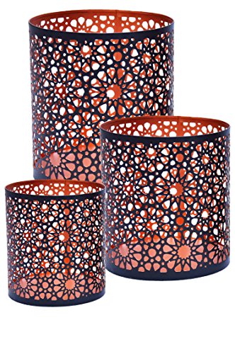 Farol portavelas Oriental de Metal - Candelabro para el jardín - Decorativo para la Mesa - Adiba 3 Piezas - transmite Buen Ambiente - Pasa un Buen rato en el jardín