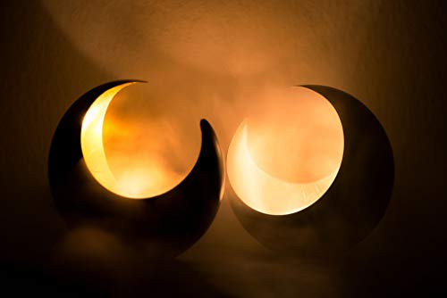 Farol portavelas Oriental de Metal - Candelabro para el jardín - Decorativo para la Mesa - Moon Plata - transmite Buen Ambiente - Pasa un Buen rato en el jardín
