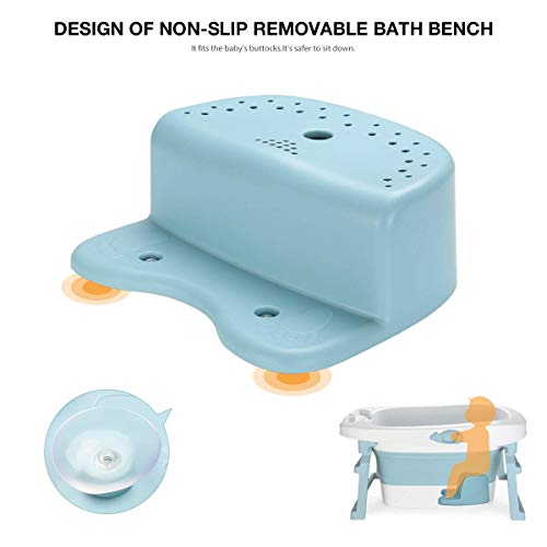 Fascol Bañera Plegable para Niños de 0-10 Años, 3 en 1 Bañera Bebes con Tapón de Silicona Termosensible y Taburete Antideslizante de Baño Extraíble