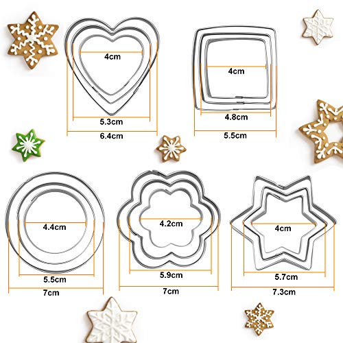 FAVENGO 15 Pcs Moldes Galletas Acero Inoxidable Cortadores de Galletas Cortadores de Pastas Moldes para Cortar Galletas Moldes para Galletas Caseros Moldes para Cookies Pastel, Fondant