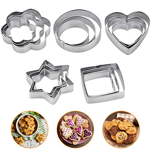 FAVENGO 15 Pcs Moldes Galletas Acero Inoxidable Cortadores de Galletas Cortadores de Pastas Moldes para Cortar Galletas Moldes para Galletas Caseros Moldes para Cookies Pastel, Fondant