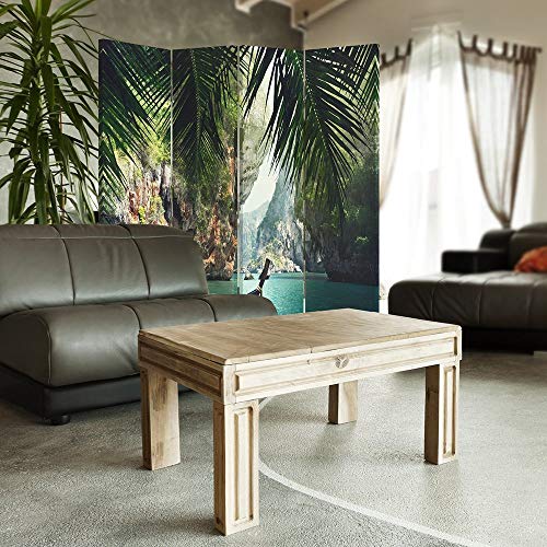 Feeby Frames Biombo Impreso sobre Lona, tabique Decorativo para Habitaciones, a Doble Cara, de 4 Piezas (145x180 cm), TRÓPICOS, Azul, Verde