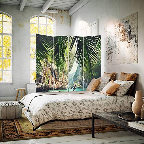 Feeby Frames Biombo Impreso sobre Lona, tabique Decorativo para Habitaciones, a Doble Cara, de 4 Piezas (145x180 cm), TRÓPICOS, Azul, Verde