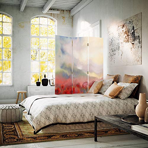 Feeby Frames Biombo Impreso sobre Lona, tabique Decorativo para Habitaciones, a una Cara, de 3 Piezas (110x150 cm), Flores, Amapola, Pradera, Naturaleza, Rojo, Resumen-ABSTRACCIÓN