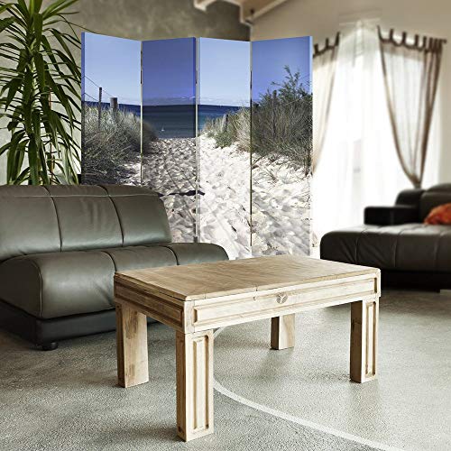 Feeby Frames Biombo Impreso sobre Lona, tabique Decorativo para Habitaciones, a una Cara, de 4 Piezas (145x180 cm), Playa, MAR, Blanco, Azul