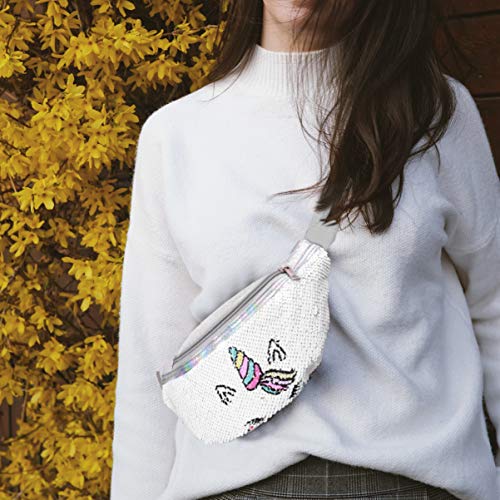 FENICAL riñonera Unicornio cinturón riñonera Bolso de Pecho Flip Lentejuelas riñonera para niñas Mujeres